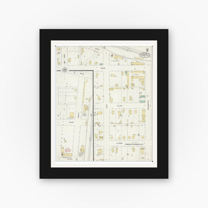 Old map wall art mockup — black gallery frame with white mat — Sanborn Fire Insurance Map from Mansfield, Piatt County, Illinois (1898), Sheet #0002