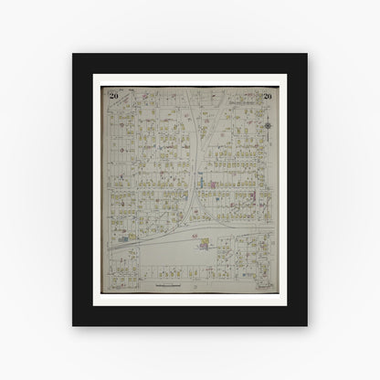 Old map wall art mockup — black gallery frame with white mat — Sanborn Fire Insurance Map from Herrin, Williamson County, Illinois (1947), Sheet #0020