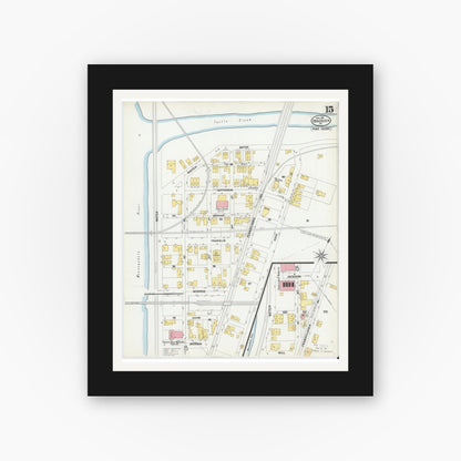 Old map wall art mockup — black gallery frame with white mat — Sanborn Fire Insurance Map from Braddock, Allegheny County, Pennsylvania (1901), Sheet #0015