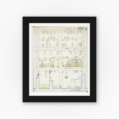 Old map wall art mockup — black gallery frame with white mat — Sanborn Fire Insurance Map from Frankfort, Benzie County, Michigan (1893), Sheet #0002