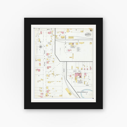 Old map wall art mockup — black gallery frame with white mat — Sanborn Fire Insurance Map from Mascoutah, Saint Clair County, Illinois (1900), Sheet #0006