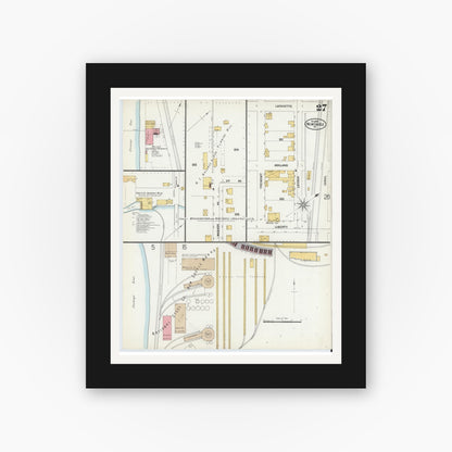 Old map wall art mockup — black gallery frame with white mat — Sanborn Fire Insurance Map from New Castle, Lawrence County, Pennsylvania (1899), Sheet #0027