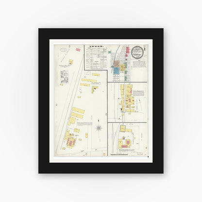 Old map wall art mockup — black gallery frame with white mat — Sanborn Fire Insurance Map from Fairmount, Grant County, Indiana (1898) - Complete Map Set