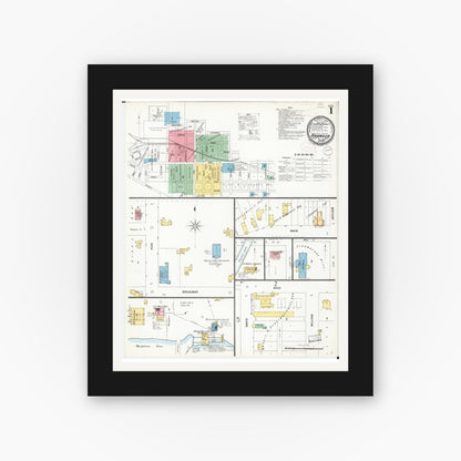 Old map wall art mockup — black gallery frame with white mat — Sanborn Fire Insurance Map from Anamosa, Jones County, Iowa (1899) â€” Complete Set