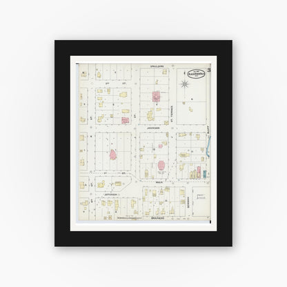 Old map wall art mockup — black gallery frame with white mat — Sanborn Fire Insurance Map from Black River Falls, Jackson County, Wisconsin (1892), Sheet #0003