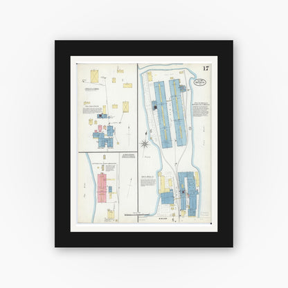 Old map wall art mockup — black gallery frame with white mat — Sanborn Fire Insurance Map from Batavia, Kane County, Illinois (1907), Sheet #0017