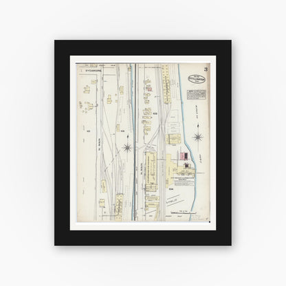 Old map wall art mockup — black gallery frame with white mat — Sanborn Fire Insurance Map from Stillwater, Washington County, Minnesota (1884), Sheet #0003