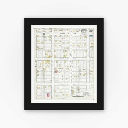 Old map wall art mockup — black gallery frame with white mat — Sanborn Fire Insurance Map from Hibbing, Saint Louis County, Minnesota (1921), Sheet #0018