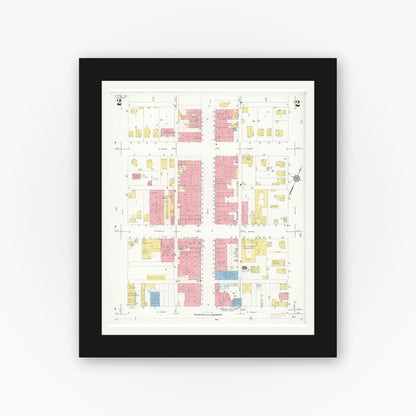Old map wall art mockup — black gallery frame with white mat — Sanborn Fire Insurance Map from Slater, Saline County, Missouri (1933), Sheet #0002