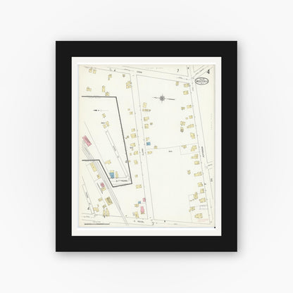 Old map wall art mockup — black gallery frame with white mat — Sanborn Fire Insurance Map from Westfield, Chautauqua County, New York (1912), Sheet #0004