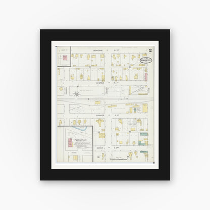 Old map wall art mockup — black gallery frame with white mat — Sanborn Fire Insurance Map from Monroe City, Monroe County, Missouri (1893), Sheet #0002