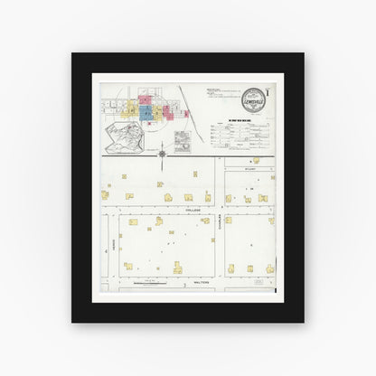 Old map wall art mockup — black gallery frame with white mat — Sanborn Fire Insurance Map from Lewisville, Denton County, Texas (1921) - Complete Map Set