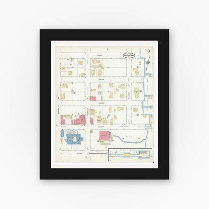Old map wall art mockup — black gallery frame with white mat — Sanborn Fire Insurance Map from Green Cove Springs, Clay County, Florida (1917), Sheet #0003