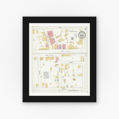 Old map wall art mockup — black gallery frame with white mat — Sanborn Fire Insurance Map from Enfield, Halifax County, North Carolina (1905) - Complete Map Set