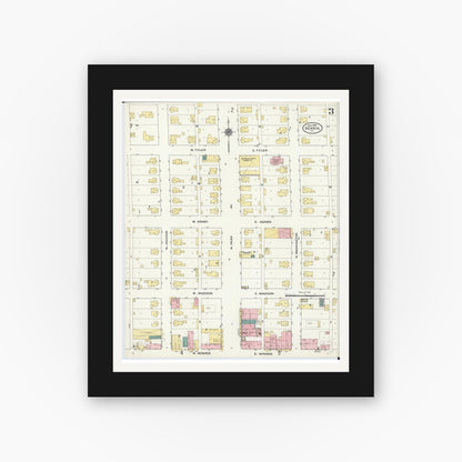 Old map wall art mockup — black gallery frame with white mat — Sanborn Fire Insurance Map from Herrin, Williamson County, Illinois (1909), Sheet #0003