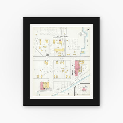 Old map wall art mockup — black gallery frame with white mat — Sanborn Fire Insurance Map from Green Bay, Brown County, Wisconsin (1900), Sheet #0018