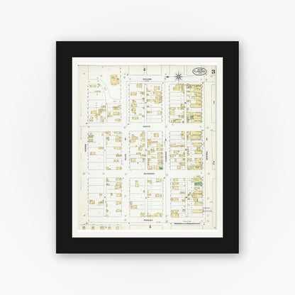 Old map wall art mockup — black gallery frame with white mat — Sanborn Fire Insurance Map from Florence, Florence County, Wisconsin (1904), Sheet #0003