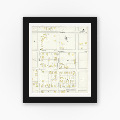 Old map wall art mockup — black gallery frame with white mat — Sanborn Fire Insurance Map from Palatka, Putnam County, Florida (1909), Sheet #0017