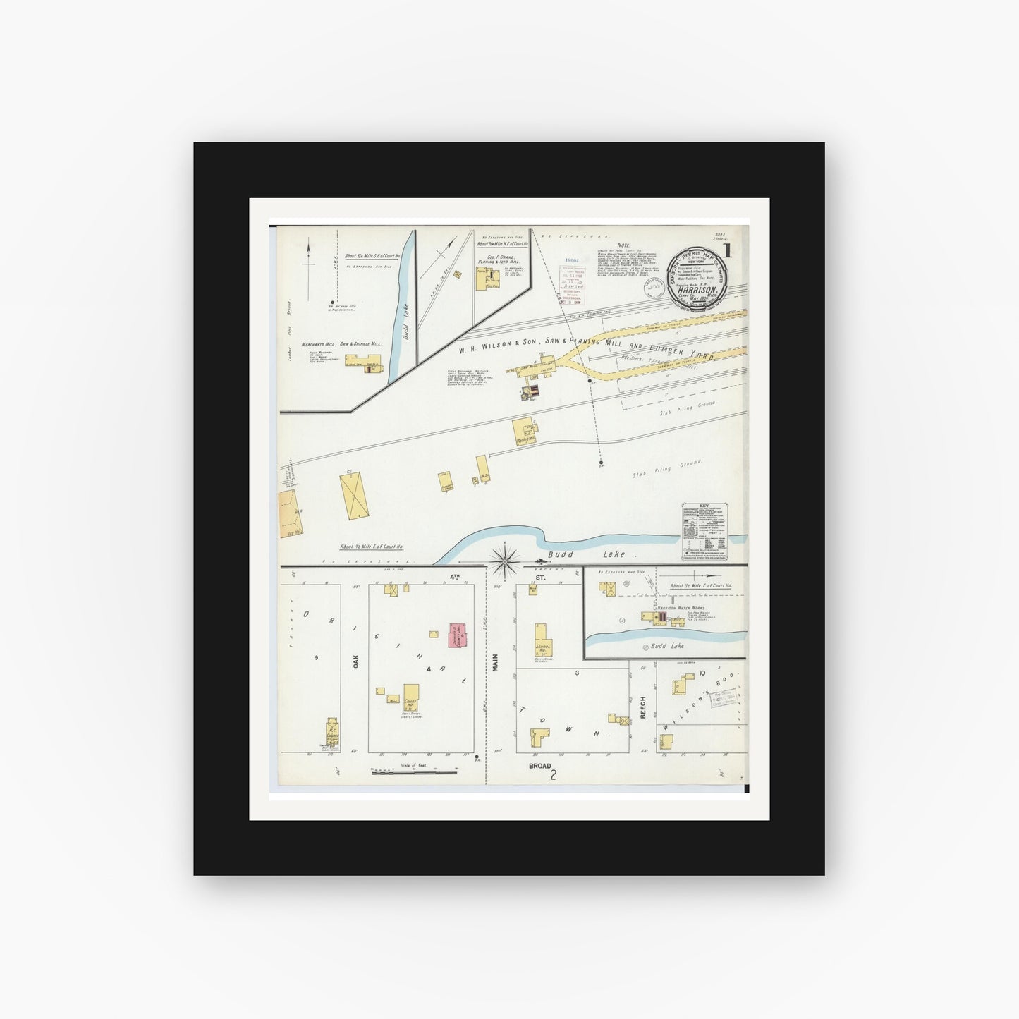 Old map wall art mockup — black gallery frame with white mat — Sanborn Fire Insurance Map from Harrison, Clare County, Michigan (1900) - Complete Map Set