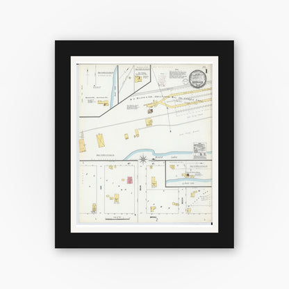 Old map wall art mockup — black gallery frame with white mat — Sanborn Fire Insurance Map from Harrison, Clare County, Michigan (1900) - Complete Map Set