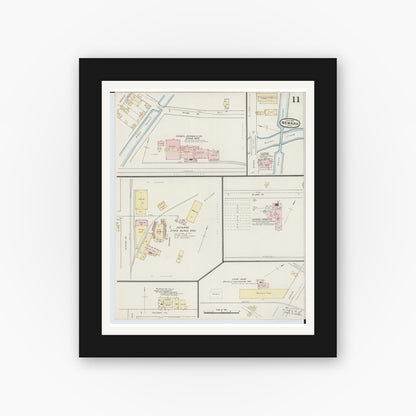 Old map wall art mockup — black gallery frame with white mat — Sanborn Fire Insurance Map from Newark, Licking County, Ohio (1889), Sheet #0011