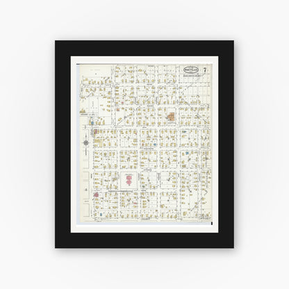 Old map wall art mockup — black gallery frame with white mat — Sanborn Fire Insurance Map from Montpelier, Williams County, Ohio (1916), Sheet #0007