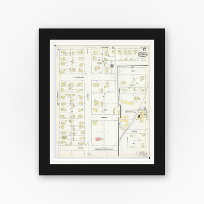 Old map wall art mockup — black gallery frame with white mat — Sanborn Fire Insurance Map from Delphos, Van Wert And Allen Counties, Ohio (1911), Sheet #0017