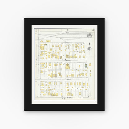 Old map wall art mockup — black gallery frame with white mat — Sanborn Fire Insurance Map from Hibbing, Saint Louis County, Minnesota (1904), Sheet #0004