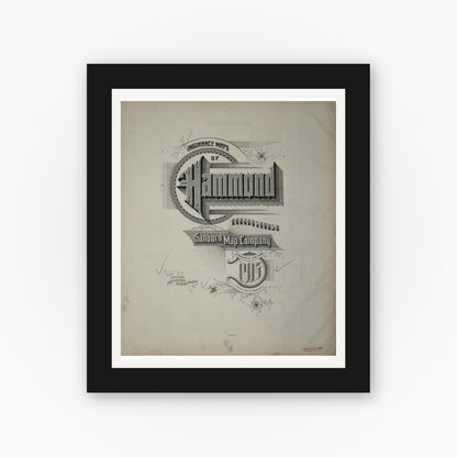 Old map wall art mockup — black gallery frame with white mat — Sanborn Fire Insurance Map from Hammond, Lake County, Indiana (1915), Sheet #0001