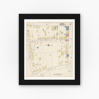 Old map wall art mockup — black gallery frame with white mat — Sanborn Fire Insurance Map from Huntington, Suffolk County, New York (1922) - Complete Map Set