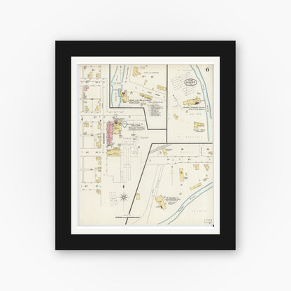 Old map wall art mockup — black gallery frame with white mat — Sanborn Fire Insurance Map from Jasper, Dubois County, Indiana (1898), Sheet #0006
