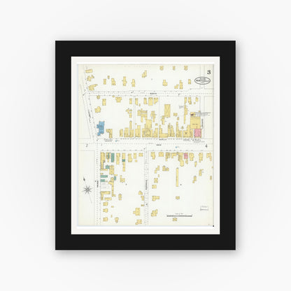 Old map wall art mockup — black gallery frame with white mat — Sanborn Fire Insurance Map from Monticello, Sullivan County, New York (1904), Sheet #0003