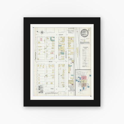 Old map wall art mockup — black gallery frame with white mat — Sanborn Fire Insurance Map from Pierce City, Lawrence County, Missouri (1891) - Complete Map Set