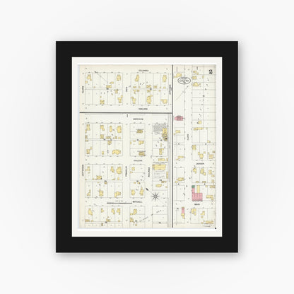 Old map wall art mockup — black gallery frame with white mat — Sanborn Fire Insurance Map from Colfax, Clinton County, Indiana (1902), Sheet #0002