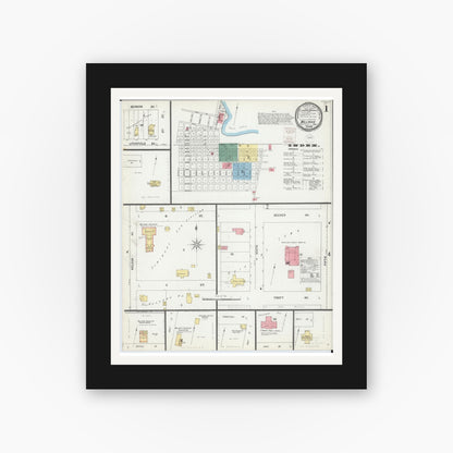 Old map wall art mockup — black gallery frame with white mat — Sanborn Fire Insurance Map from Willmar, Kandiyohi County, Minnesota (1899) - Complete Map Set