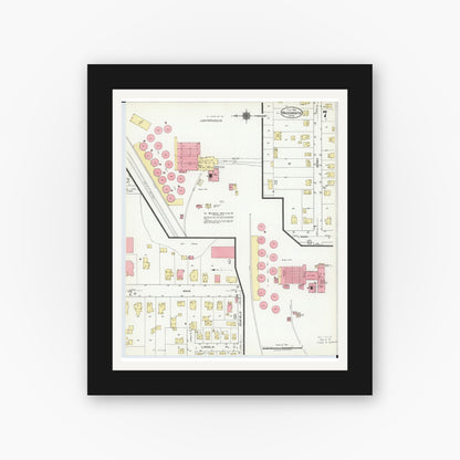 Old map wall art mockup — black gallery frame with white mat — Sanborn Fire Insurance Map from Wadsworth, Medina County, Ohio (1923), Sheet #0007