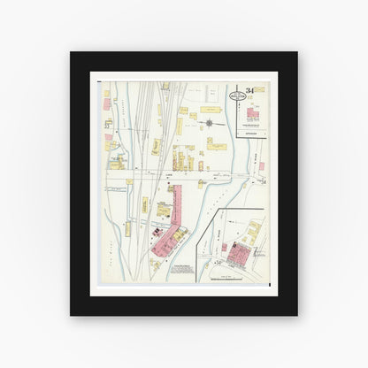 Old map wall art mockup — black gallery frame with white mat — Sanborn Fire Insurance Map from Appleton, Outagamie County, Wisconsin (1911), Sheet #0034