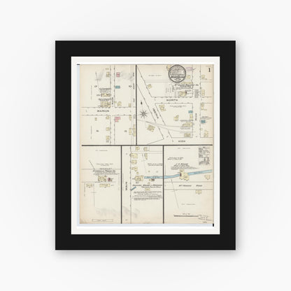 Old map wall art mockup — black gallery frame with white mat — Sanborn Fire Insurance Map from Mount Gilead, Morrow County, Ohio (1885) - Complete Map Set