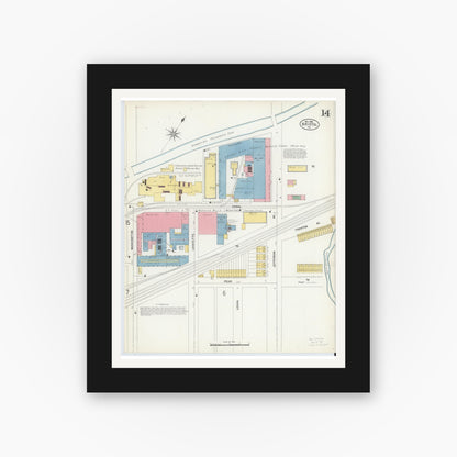 Old map wall art mockup — black gallery frame with white mat — Sanborn Fire Insurance Map from Bristol, Bucks County, Pennsylvania (1903), Sheet #0014