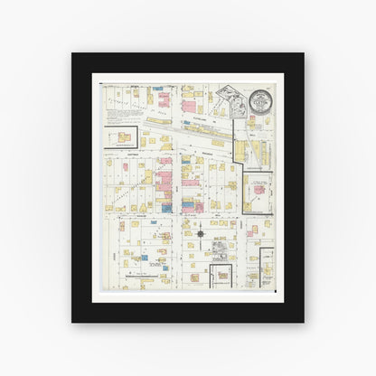 Old map wall art mockup — black gallery frame with white mat — Sanborn Fire Insurance Map from Elkton, Huron County, Michigan (1924), Sheet #0001