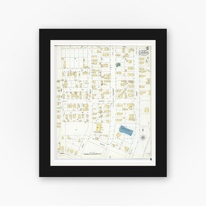 Old map wall art mockup — black gallery frame with white mat — Sanborn Fire Insurance Map from Lake Linden, Houghton County, Michigan (1908), Sheet #0002