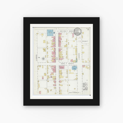 Old map wall art mockup — black gallery frame with white mat — Sanborn Fire Insurance Map from Saint Clairsville, Belmont County, Ohio (1893), Sheet #0001