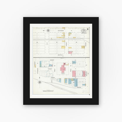 Old map wall art mockup — black gallery frame with white mat — Sanborn Fire Insurance Map from Llano, Llano County, Texas (1900), Sheet #0002