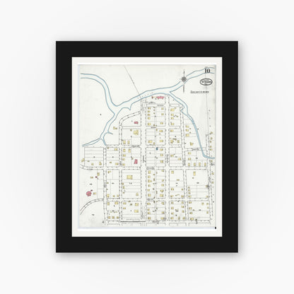 Old map wall art mockup — black gallery frame with white mat — Sanborn Fire Insurance Map from Strawn, Palo Pinto County, Texas (1920), Sheet #0010