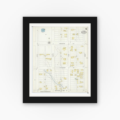 Old map wall art mockup — black gallery frame with white mat — Sanborn Fire Insurance Map from Bayfield, Bayfield County, Wisconsin (1898), Sheet #0002