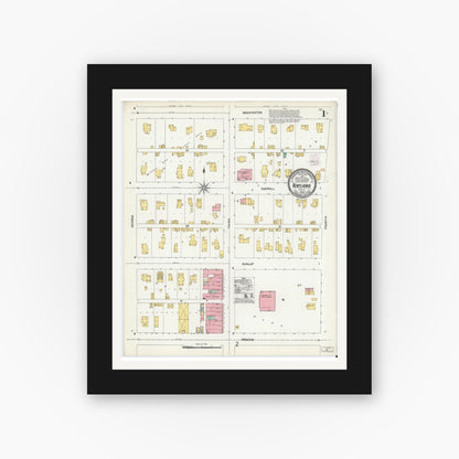 Old map wall art mockup — black gallery frame with white mat — Sanborn Fire Insurance Map from Kentland, Newton County, Indiana (1905) - Complete Map Set