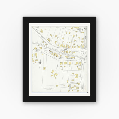 Old map wall art mockup — black gallery frame with white mat — Sanborn Fire Insurance Map from Hingham, Plymouth County, Massachusetts (1921), Sheet #0003