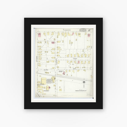 Old map wall art mockup — black gallery frame with white mat — Sanborn Fire Insurance Map from Jamestown, Greene County, Ohio (1910), Sheet #0004