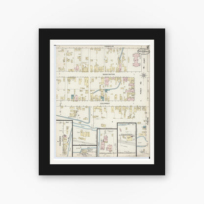 Old map wall art mockup — black gallery frame with white mat — Sanborn Fire Insurance Map from Nelsonville, Athens County, Ohio (1887), Sheet #0002