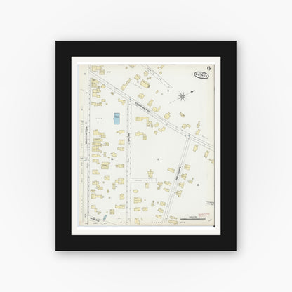 Old map wall art mockup — black gallery frame with white mat — Sanborn Fire Insurance Map from Quincy, Norfolk County, Massachusetts (1891), Sheet #0006